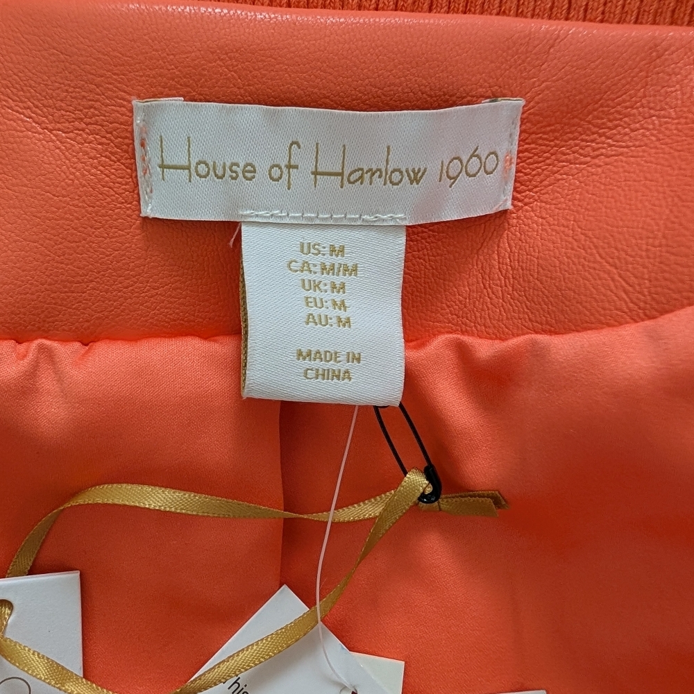 HOUSE OF HARLOW Bomber Jacket Vegan Leather Coral Size Medium NWT - Picture 10 of 13
